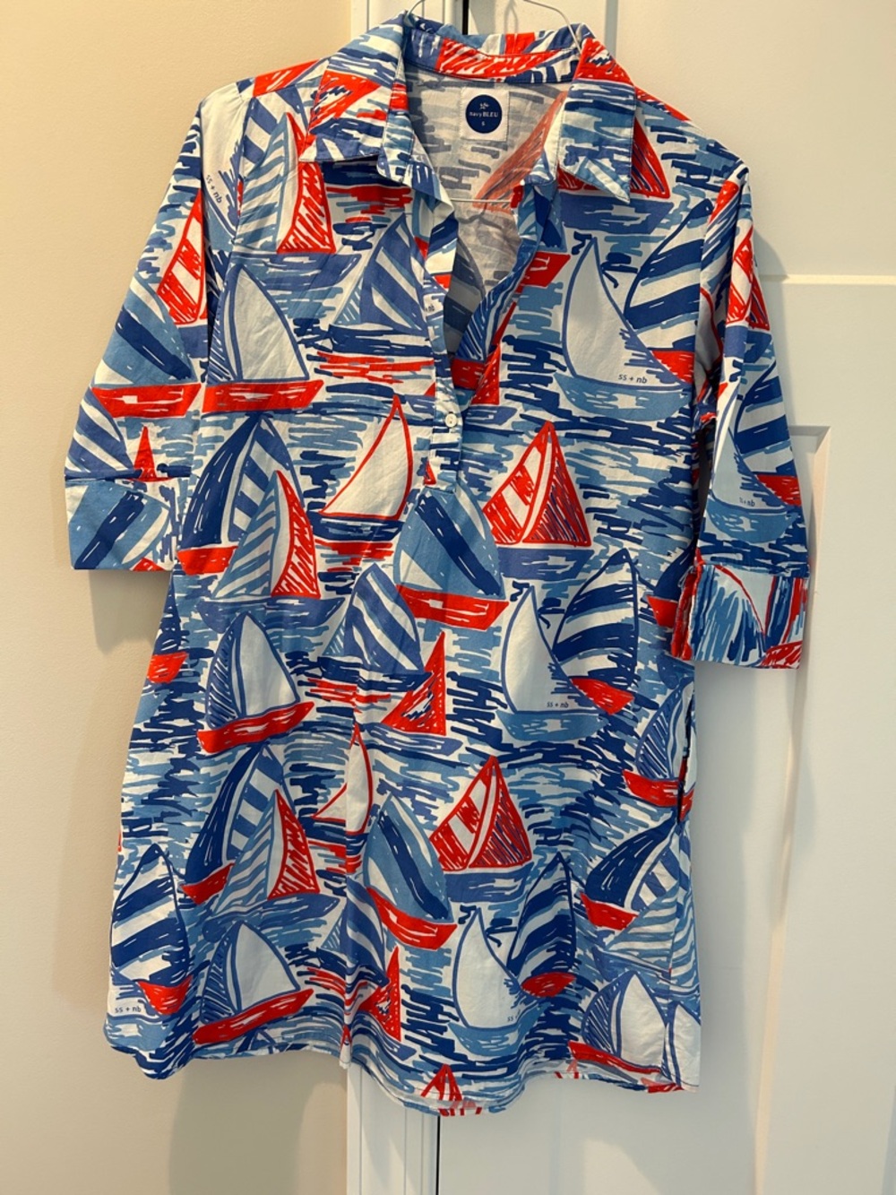 Nautical Print Mini Dress - Blue & Red Sailboat